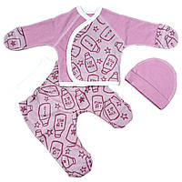 Комплект одежды детский 3 ед. для девочки RoyalBaby Розовый I Love Milk (интерлок) на рост 56, 0-3 мес