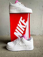 Женские кроссовки Nike Air Force LX White Lace белы с розовым, найк аир форс кожа