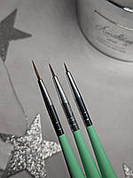 Набір кистей для малювання різних розмірів з зеленою ручкою (3 шт)