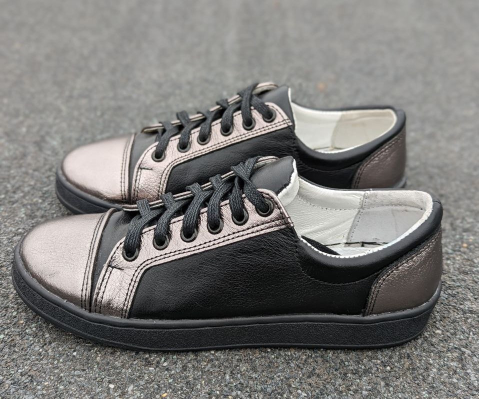 STTOPA Розмір 34-22,5 см. Кеди з натуральної шкіри шкіряні. 131-3644 Чорні Бежеве срібло, фото 1