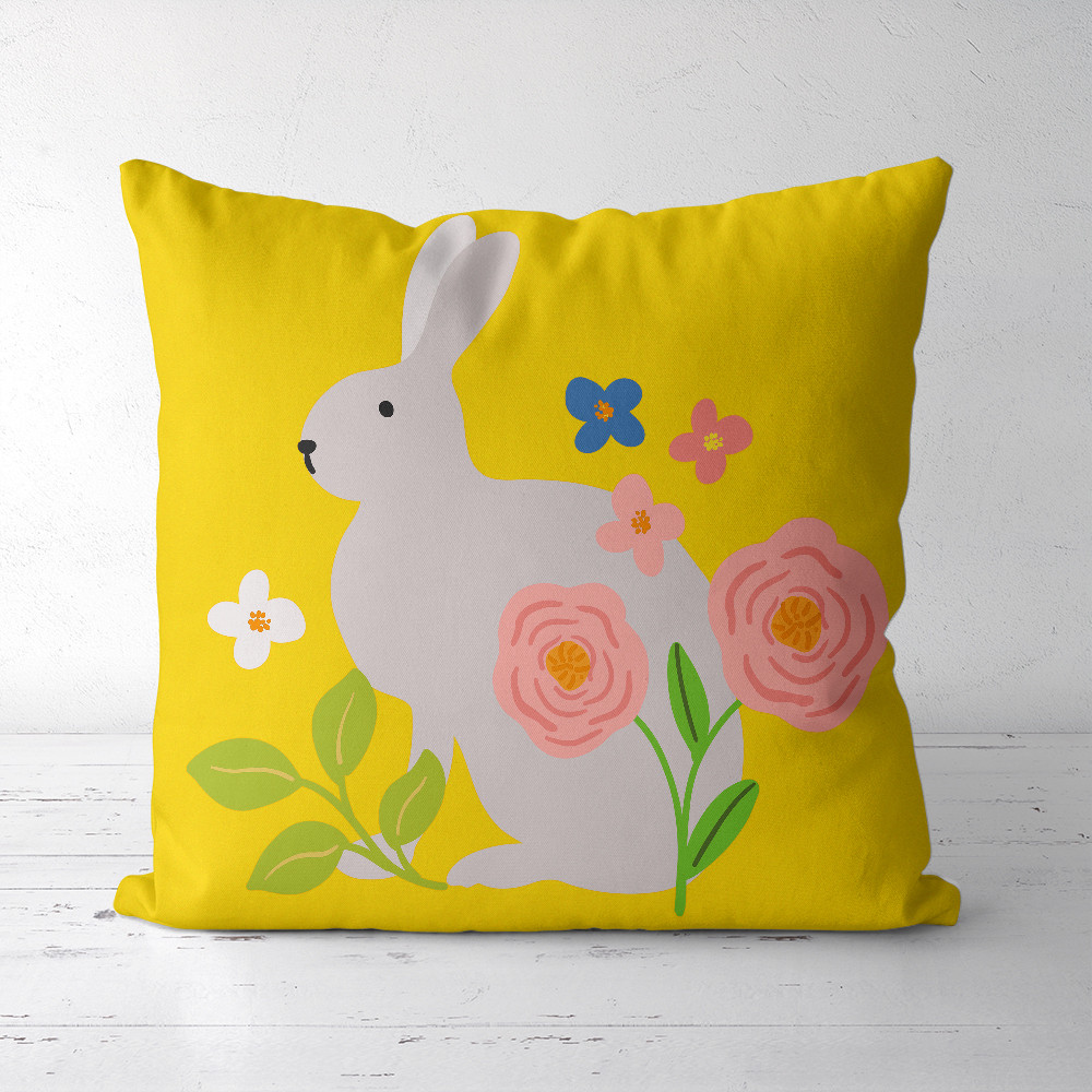 Подушка декоративна Soft Кролик та квіти на жовтому фоні 45x45 см (45PST_23M015)