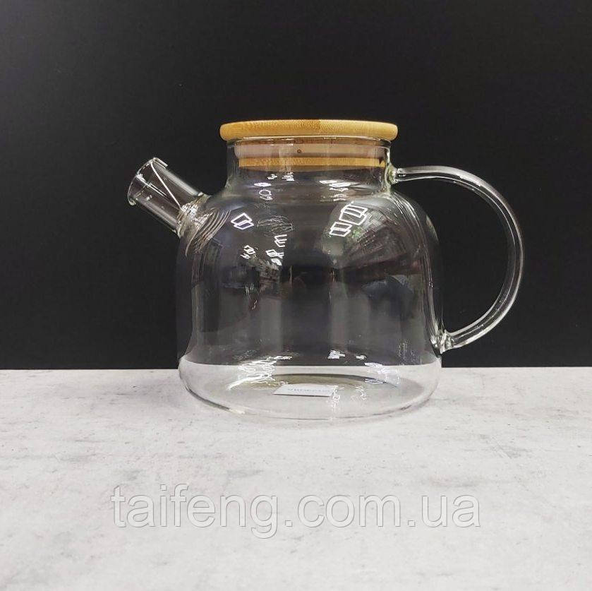 Заварювальний чайник Ardesto 1,2 л боросилікатне скло з бамбуковою кришкою AR3012GB