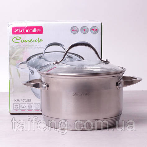 Каструля 3,9 літра з неіржавкої сталі з кришкою і 7-шаровим дном d-20 h-12.5 см Kamille KM-4720S, фото 1