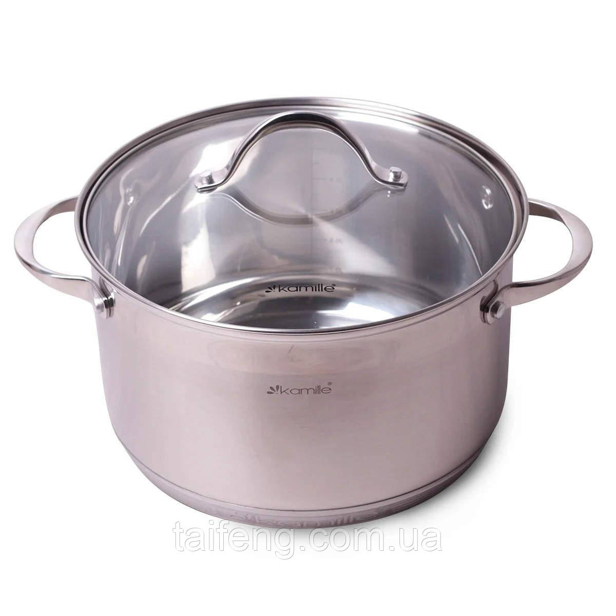 Каструля 5 л із неіржавкої сталі з кришкою і 7-шаровим дном d-22 h-13.5 см Kamille KM-4722S