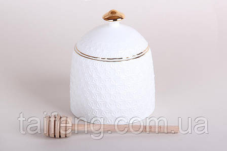 Банка для меду 380 мл з бамбуковою ложкою Снігова королева 380 мл Interos LTBH-S0310-A, фото 1