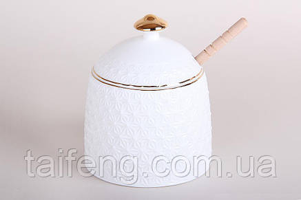 Банка для меду 380 мл з бамбуковою ложкою Снігова королева 380 мл Interos LTBH-S0310-A, фото 2