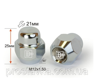 Гайка колісна 701145 Cr M12X1,50 Хром висота 27 мм Конус, закр., ключ 21 мм