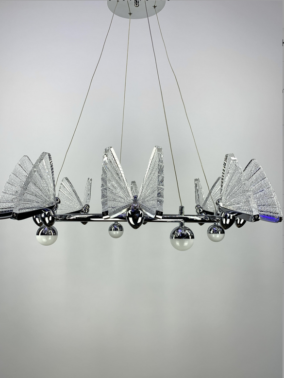 Світлодіодна люстра з метеликами в корпусі хром діаметром 85см, фото 1