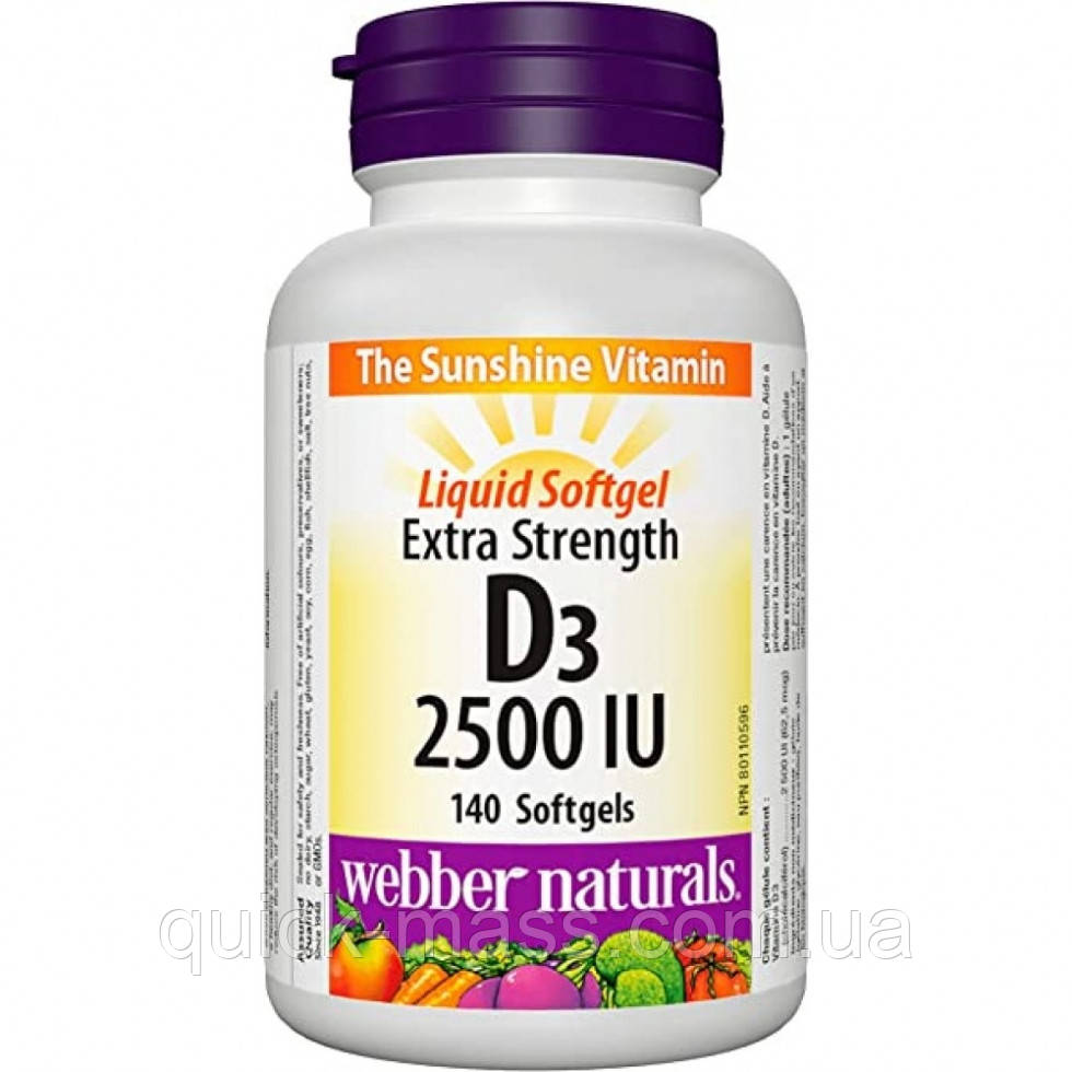Вітамін Д3 Webber Naturals Vitamin D3 2500 IU 140 softgels, фото 1