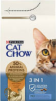 Сухой корм для взрослых кошек Purina Cat Chow Feline 3-in-1 с формулой тройного действия, с индейкой 1,5 кг