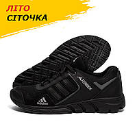 Летние мужские кроссовки сетка Adidas (Адидас) черные спортивные на лето *А3 чорн.сіт*