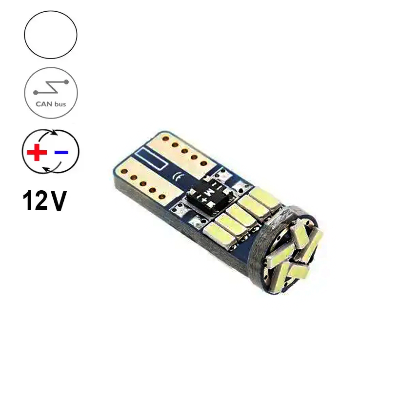 Автолампа світлодіодна T10/W5W, цоколь W2.1x9.5d, 4014 х 15 smd, білий, 12 В, обманка, біполярна
