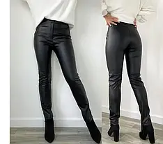 Шкіряні жіночі штани чорні великий розмір 50-52