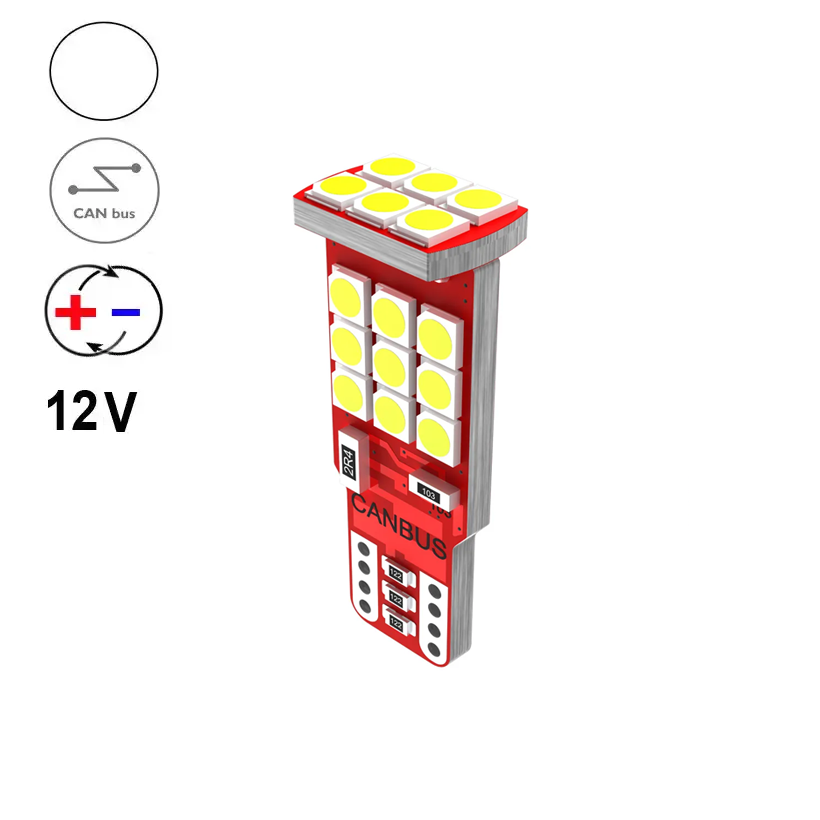 Автолампа світлодіодна T10/W5W, цоколь W2.1x9.5d, 3030 х 24 smd, білий, 12 В, обманка, біполярна