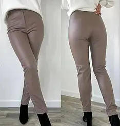 Шкіряні жіночі штани демісезонні колір мокко великий розмір 50-52