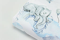 Лоскуток.  Тканина бязь "Слони на веселках блакитного кольору" на білому тлі 32*160 см
