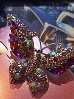 Брошь брошка крупная бабочка метелик фиолетовая камни серебристый металл супер