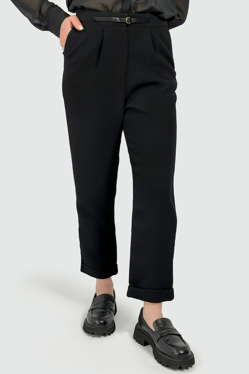 Штани з високою посадкою Pull & Bear 9681/346/800 чорні S