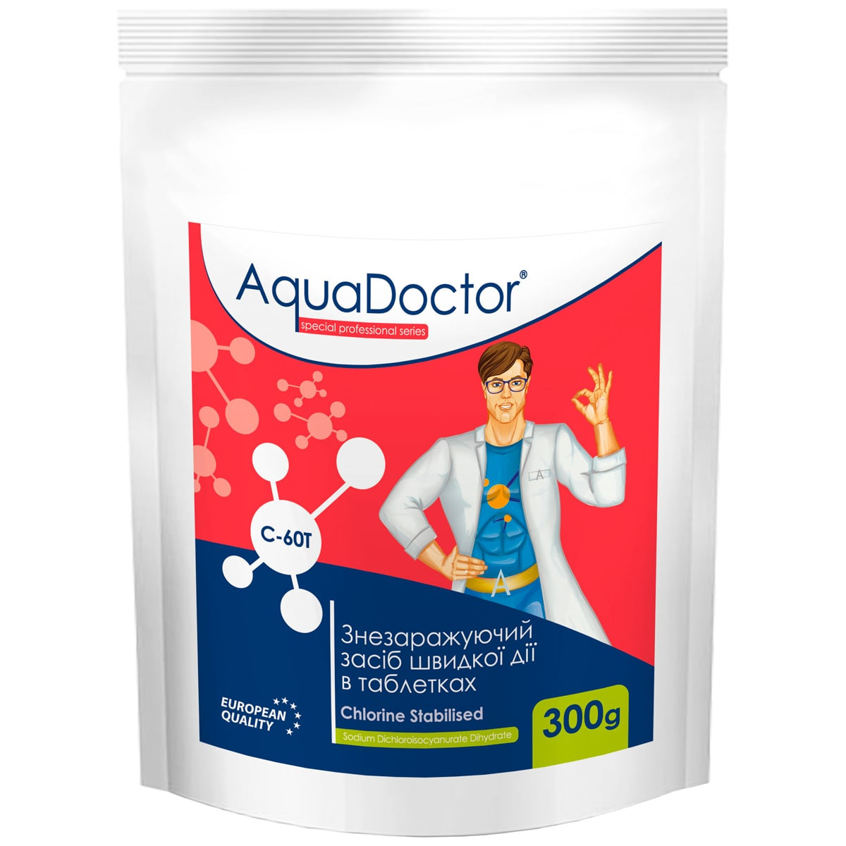 Швидкорозчинний хлор для басейну AquaDoctor C-60T (табл 20 гр) 0.3 кг