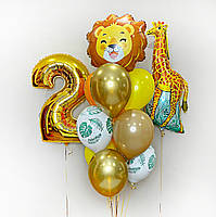 Повітряні Гелієві кульки на 2 роки для хлопчика. Подарунок на день народження Композиція букет хлопчику Фольгована цифра Жираф Лев