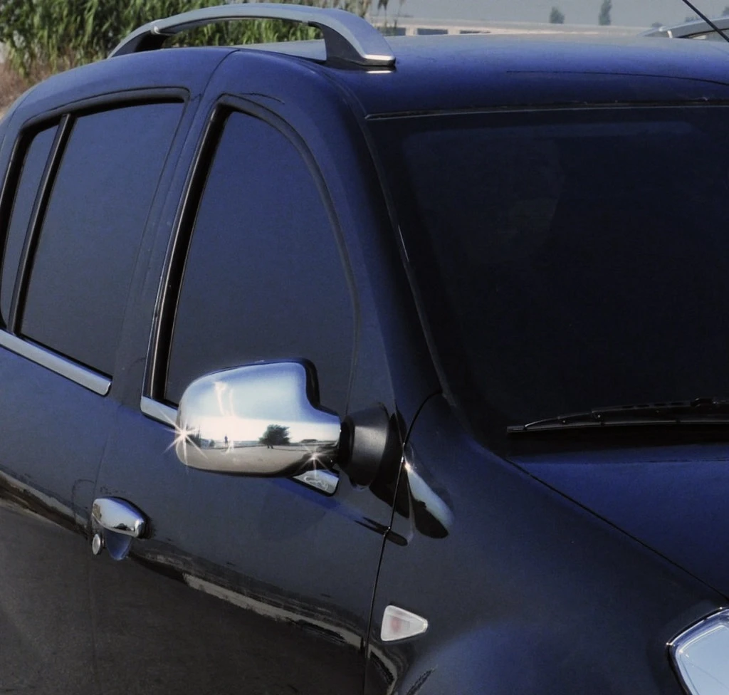 Накладки на зеркала (2 шт) V-2 Хромированный пластик для Dacia Sandero 2007-2013 гг - фото 1 - id-p1386471431