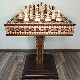 Шаховий стіл "The Art of a Winner" з двома ящиками і з комірками для зберігання фігур "Elegant Classic". Інкрустація.