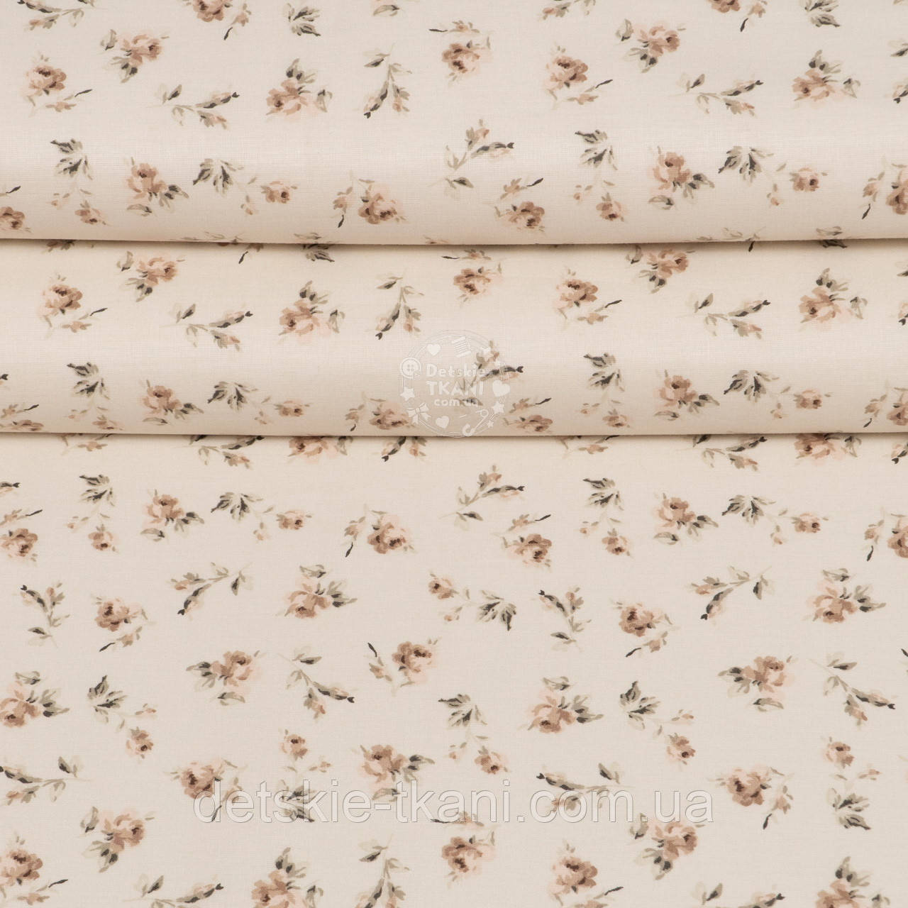 Ранфорс шириною 240 см "Маленькі трояндочки" на світло-бежевому, №4556, фото 1