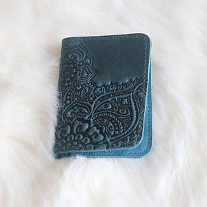 Обкладинка для ID паспорта "Квіти" бірюзовий Гранд Презент 09-К-Бір