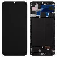 Дисплей для Samsung A505 Galaxy A50, чорний, з рамкою, (OLED)