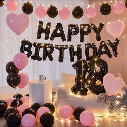 Фотозона з кульок Поезія рожева з чорним | Для дівчини, фото 1