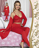 Женская красная кружевная пижама с халатом 44-46 (S-M) 3 предмета 43803, Jenika, Турция,