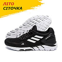 Летние мужские кроссовки сетка Adidas (Адидас) черные спортивные на лето *А 112 ч/б сітка*