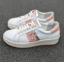 STTOPA Розміри 36-41. Кеди великих розмірів шкіряні. 114-3641 Білі Рожеві