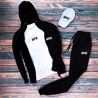 Весняний чоловічий спортивний костюм з логотипом UFC. Комплект Зіппер, штани, футболка, кепка