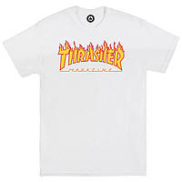 Белая футболка Thrasher Flame унисекс Трешер Трэшер