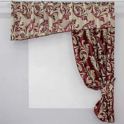 Кухонний комплект (270х170см.) шторка з ламбрекеном. Колір  бордовий з золотистим. Код 097к 50-918