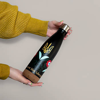 Пляшка для води патріотичний принт "BE BRAVE like UKRAINE" / екологічна пляшка для води Тризуб
