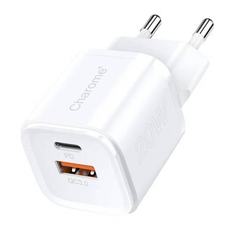 Зарядний пристрій (зарядка) для телефону CHAROME C10 Type-C + USB 20 W Білий (6974324910243), фото 1