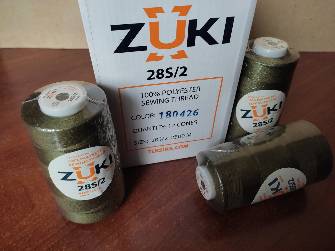 Нитки армированные ZUKI № 28S/2 2500м хаки оливковый col 18-0426 - фото 9 - id-p1799830974