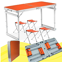 Раскладной туристический походный стол чемодан с 4 стульями для пикника рыбалки для природы для кемпинга EasyM