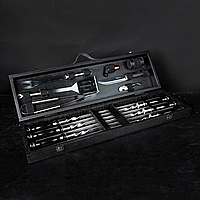Подарочный шашлычный набор для гриля на отдых "Grills G12" Черный | 18 предметов + Гравировка на заказ