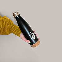 Бутылка для воды патриотический принт "Тризуб білий" / экологическая бутылка Герб Украины