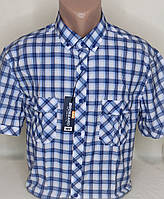 Чоловіча сорочка з коротким рукавом Brossard vk-0105 блакитна в клітку класична бавовна, теніска чоловіча