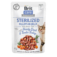 Вологий корм для кастрованих котів Brit Care Cat pouch качка та індичка в желе 85 г