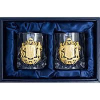 Подарочный набор из 2 хрустальных бокалов с декоративными накладками "Герб" в кожаном футляре