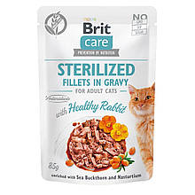 Вологий корм для стерилізованих котів Brit Care Cat pouch філе в соусе кролик 85 г