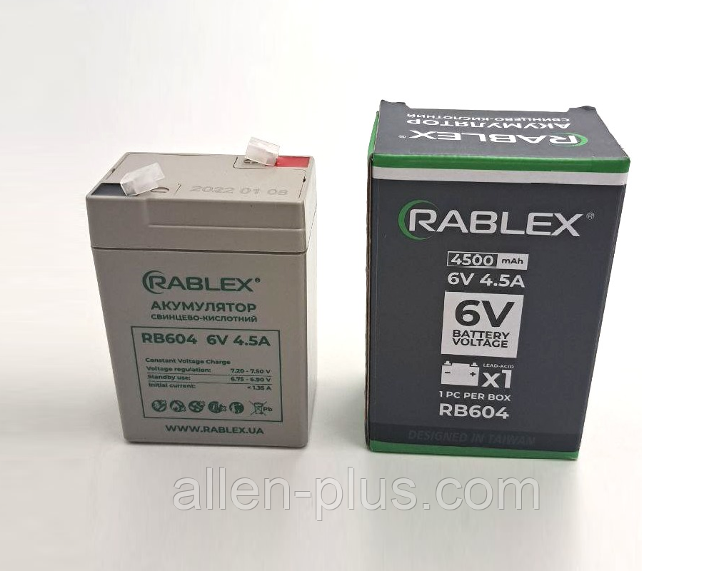 Акумулятор олив'яно-кислотний RABLEX RB604, 6V / 4,5A