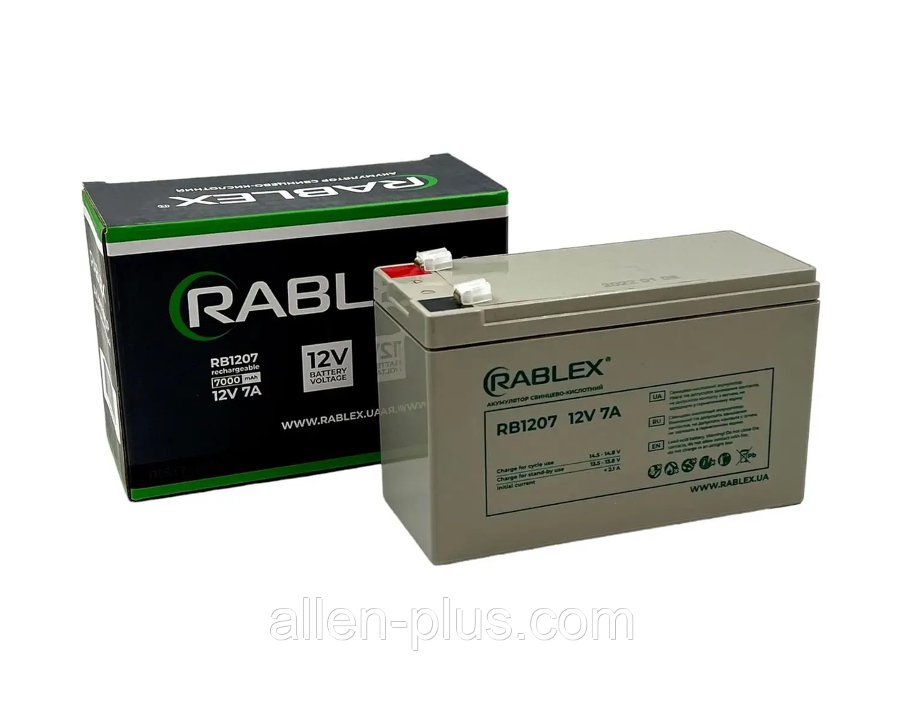 Акумулятор олив'яно-кислотний RABLEX RB1207, 12V / 7.0A