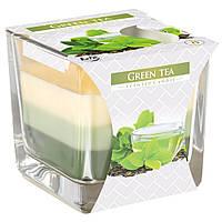 Свеча ароматическая трехцветная в стекле "Зеленый чай" BISPOL