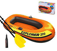 Надувная лодка гребная 1.5 местная с веслами и насосом Intex EXPLORER 200 Set 58331, 185х94х41 см